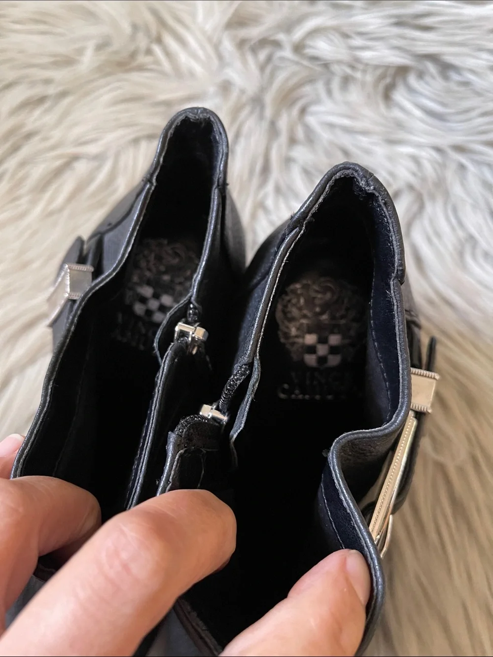 Vince Camuto Black Leather Buckle Ankle Booties